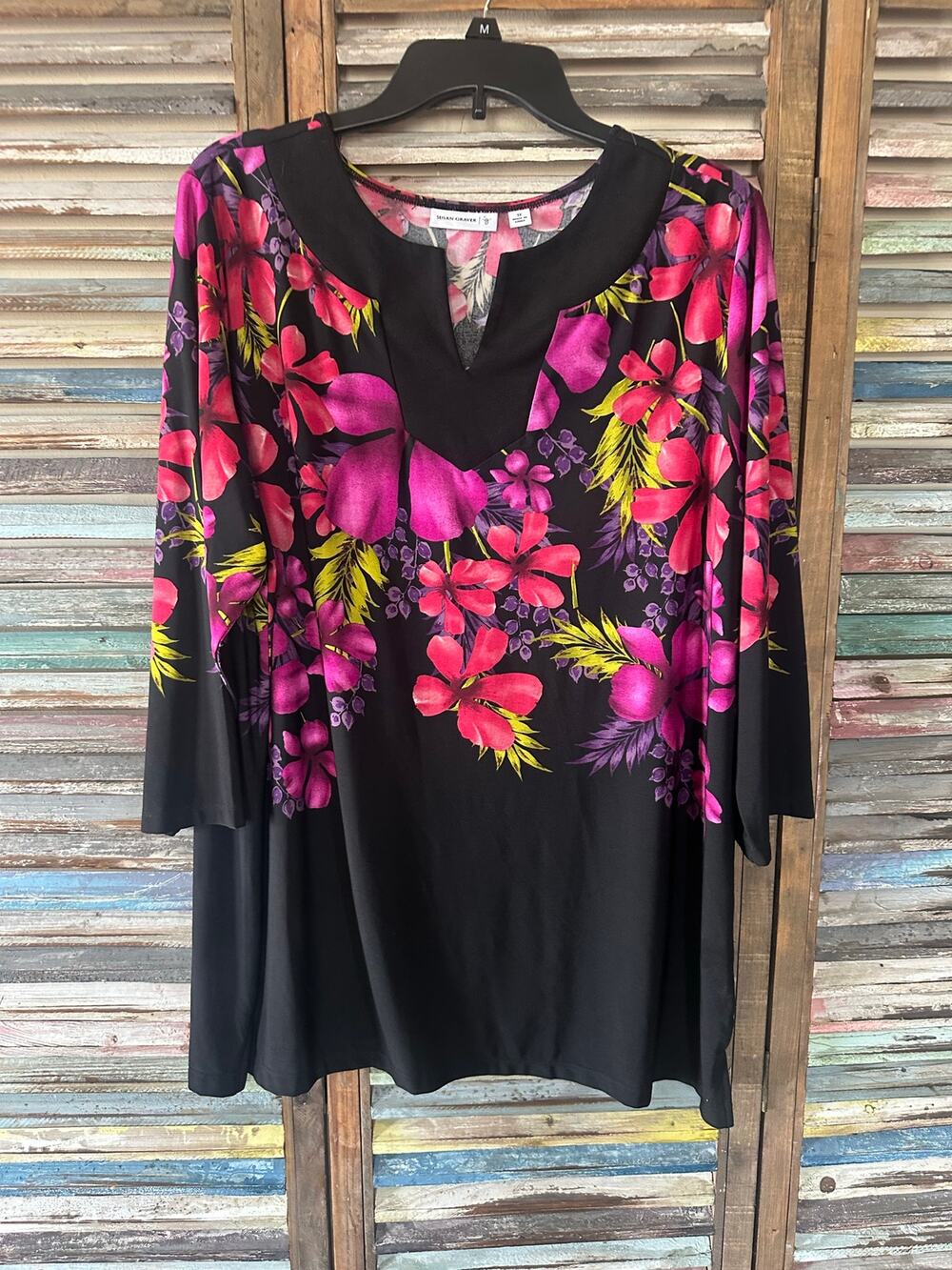 Susan Graver Floral Tunic Top 1X Mature Classy Office